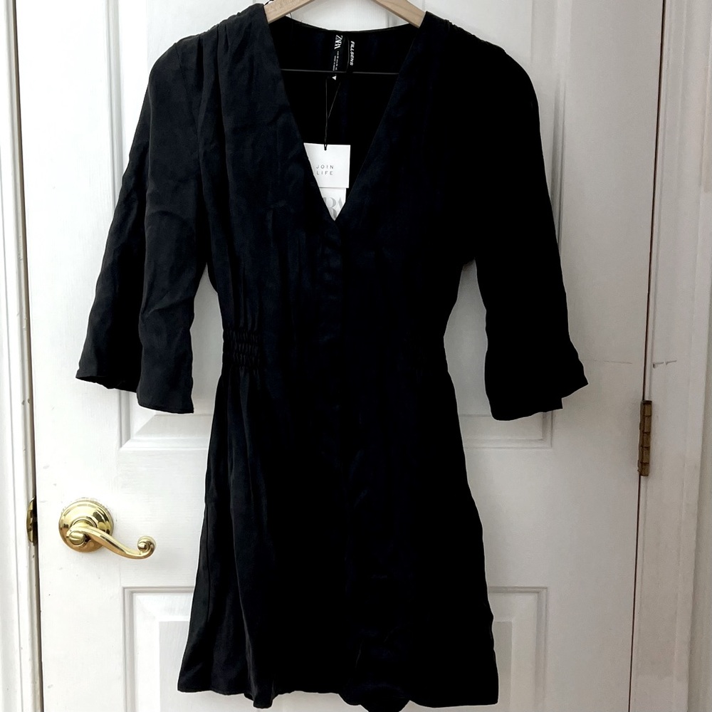 NWT Zara Black Mini Bell Sleeve Dress Size M